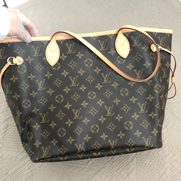 Louis Vuitton Neverfull MM Tote coated fabric cowhide leather trim Shoulder Bag - Picture 3 of 17
